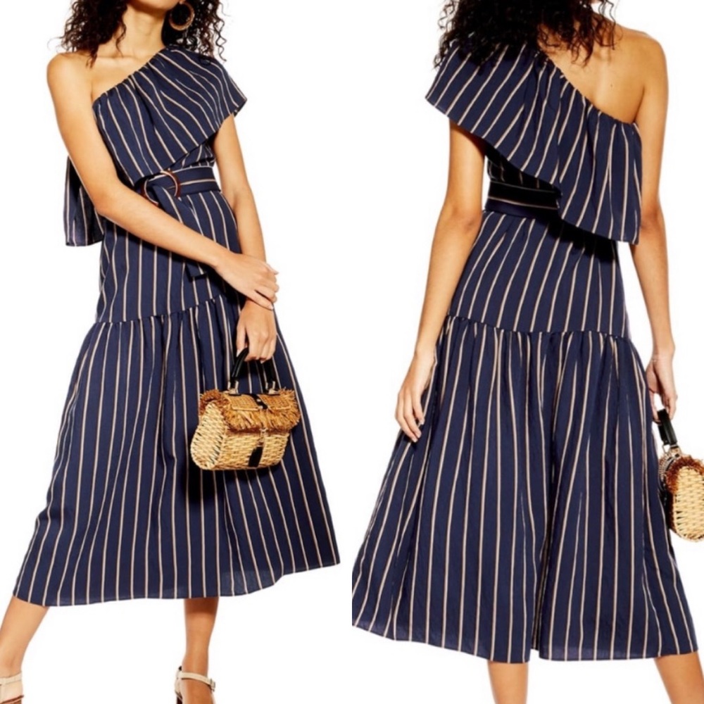 NEW Topshop Sicily One Shoulder Stripe Midi